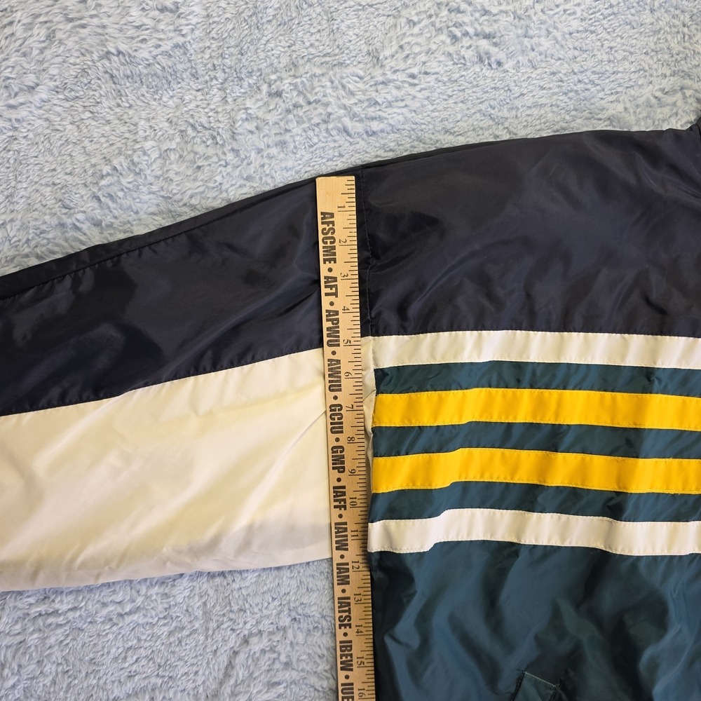 VTG y2k Sierra Pacific Striped Windbreaker Jacket Dark Green Navy Yellow White - Picture 7 of 11